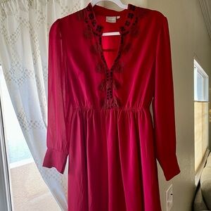 Red Long Sleeve Dress W/ Black Design